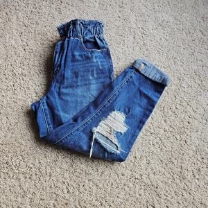 Paper Bag Waist Jeans Distressed Ripped Cuffed‎ Ankle High Rise KanCan Medium